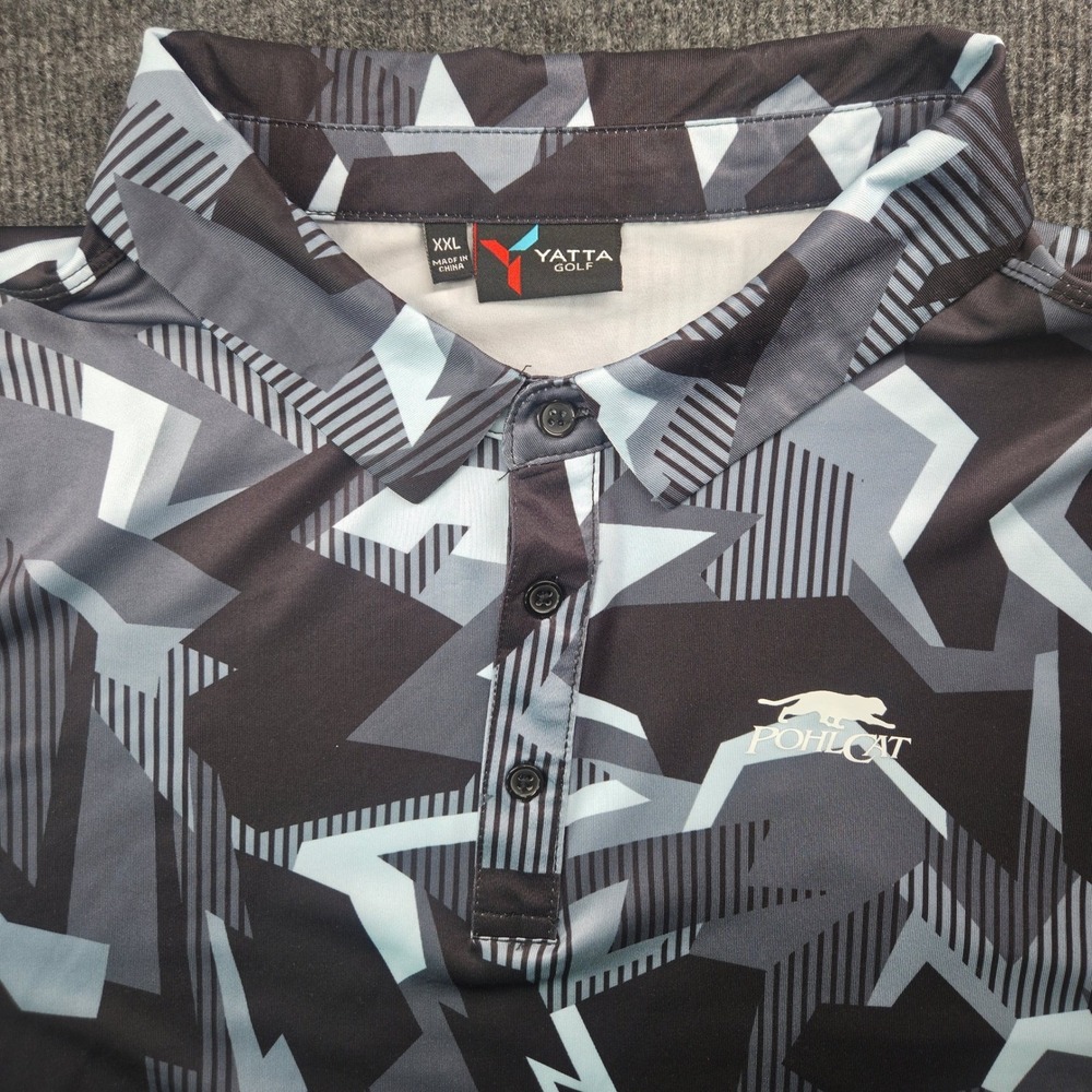 Yatta Golf Polo Shirt Mens XXL Grey Geometric Camo Performance Pohlcat Excellent
